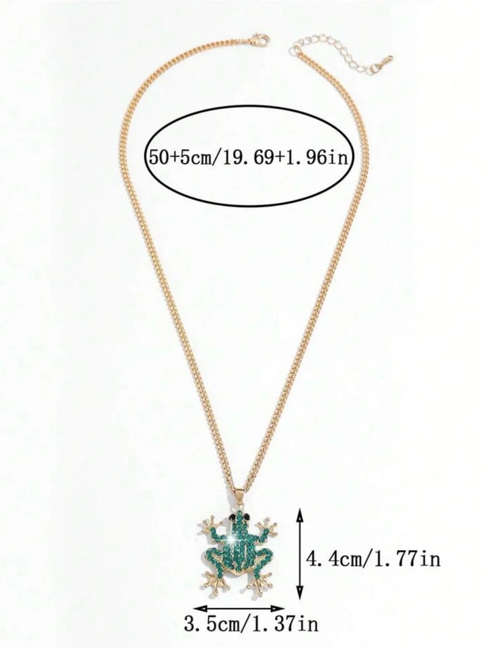 Green frog rhinestone golden necklace